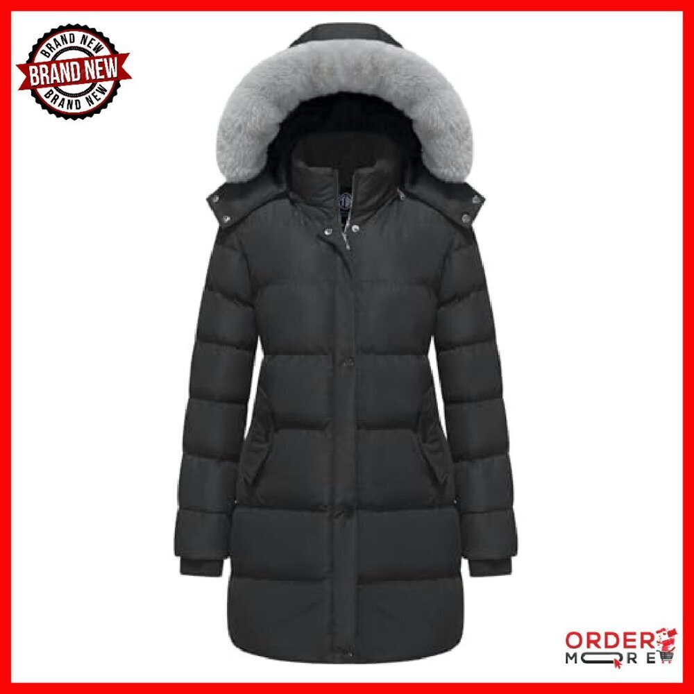 Women's Winter Puffer Coat with Removable Hood, Thick Insulation - Picture 2 of 8